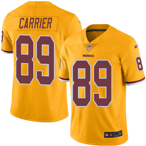 Men's Elite Derek Carrier Nike Jersey Gold - #89 Rush NFL Washington Redskins